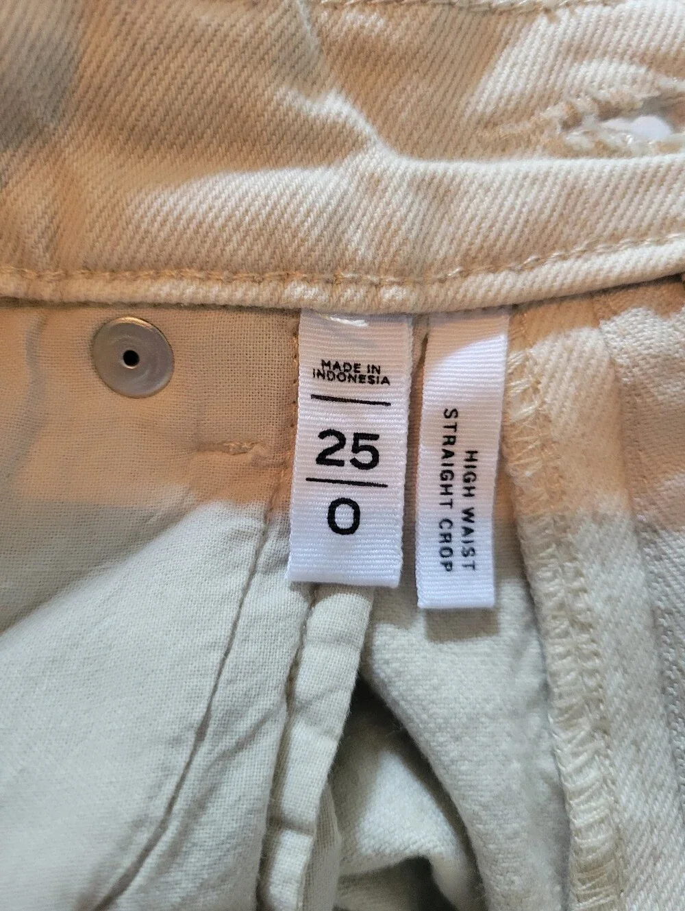 LOFT Frayed High Waisted Straight Crop Stone Cream Color Jeans 99% Cotton Sze 25